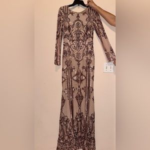 Womens Sequined Long Sleeve Evening Dress